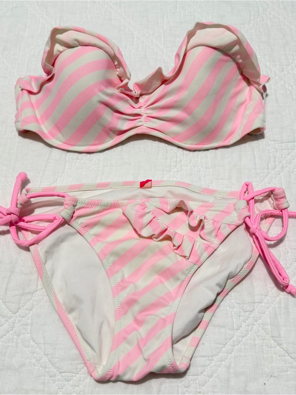 Striped Pink Ruffle Kids Bikini Set 34B